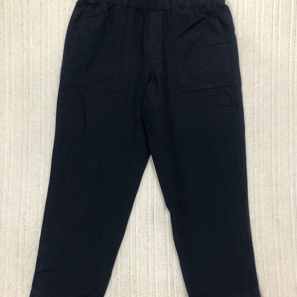 Banana Republic Womens S Navy Blue Linen Blend Tapered Crop Pull On Pants Small